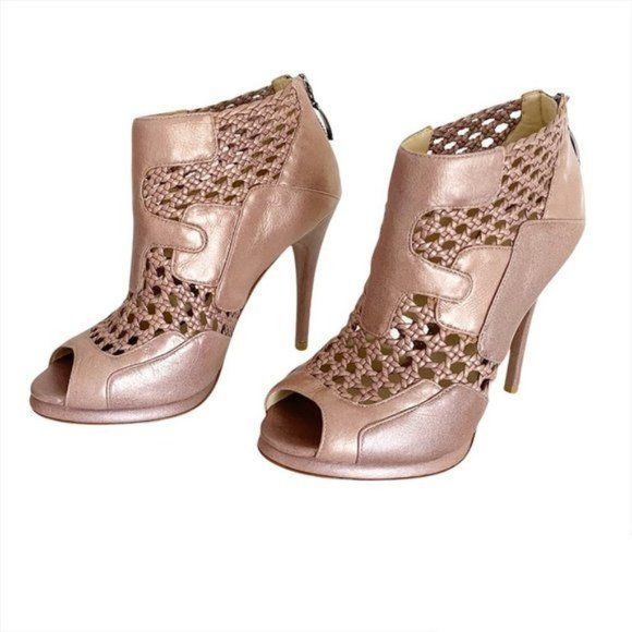 Alexandre Birman Metallic Rose Gold Braided Caged Open Toe Leather Heels 6.5 - Picture 2 of 12